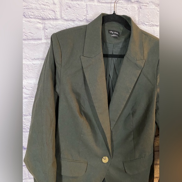 City Chic Olive Green Sicilian Linen-Blend Blazer Plus Size 14 - Picture 4 of 8